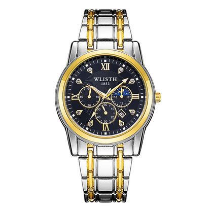 WLISTH 6177 Fashion Steel Strap Men Quartz Watch Luminous Calendar Wrist Watch