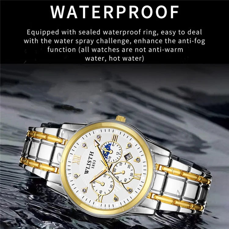 WLISTH 6177 Fashion Steel Strap Men Quartz Watch Luminous Calendar Wrist Watch