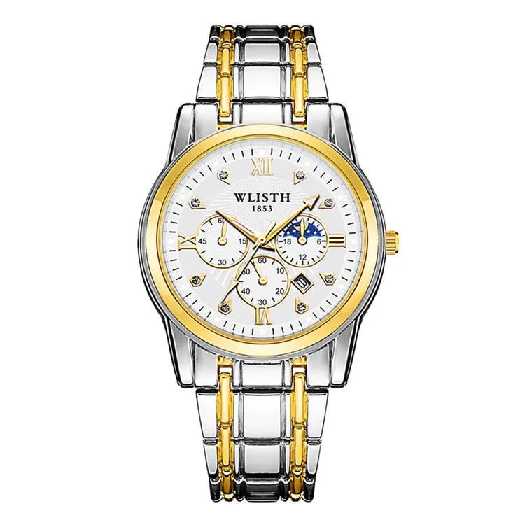 WLISTH 6177 Fashion Steel Strap Men Quartz Watch Luminous Calendar Wrist Watch