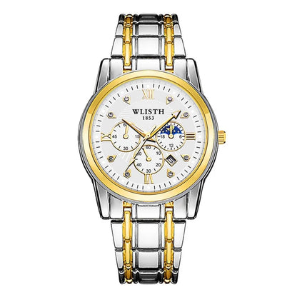 WLISTH 6177 Fashion Steel Strap Men Quartz Watch Luminous Calendar Wrist Watch