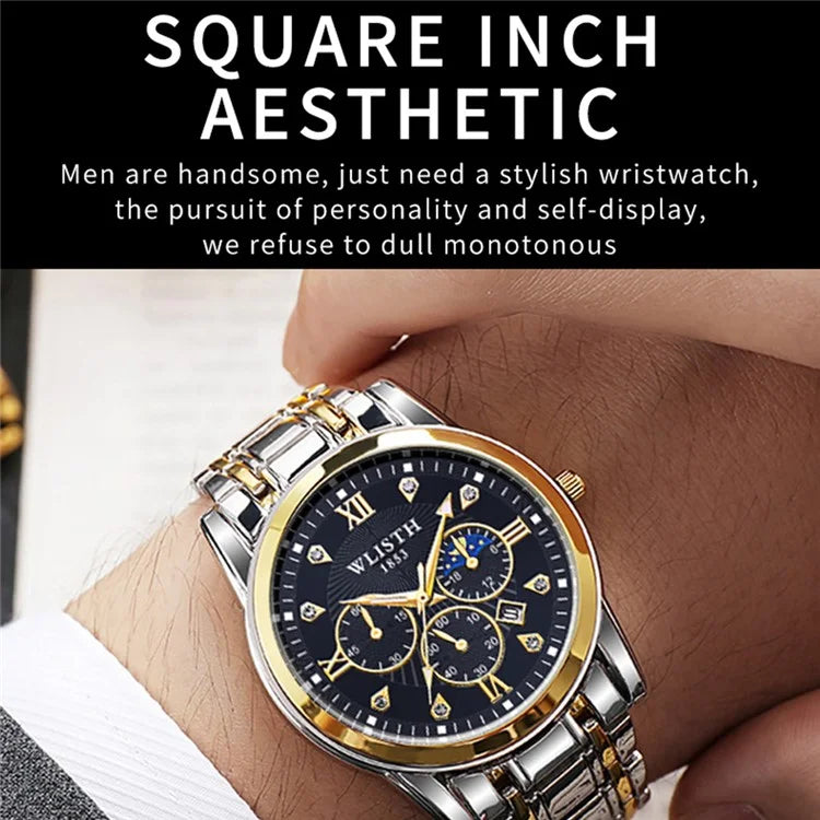 WLISTH 6177 Fashion Steel Strap Men Quartz Watch Luminous Calendar Wrist Watch