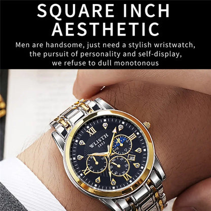 WLISTH 6177 Fashion Steel Strap Men Quartz Watch Luminous Calendar Wrist Watch