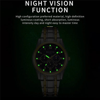 WLISTH 6177 Fashion Steel Strap Men Quartz Watch Luminous Calendar Wrist Watch