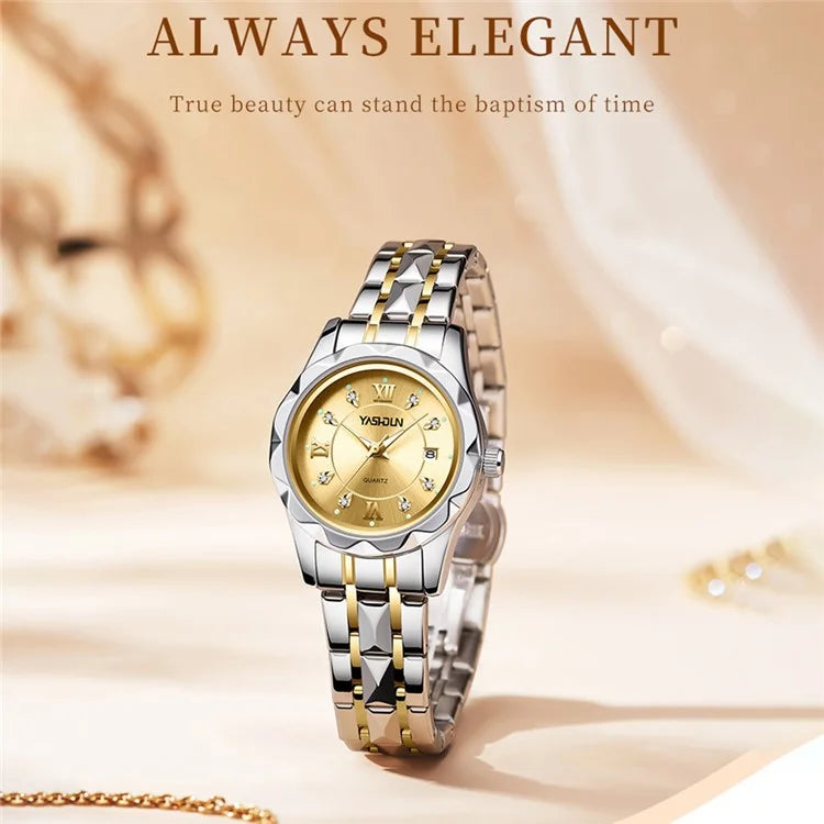 YASHIDUN 5064 Stylish Women Quartz Watch Steel Strap Luminous Calendar Wrist Watch
