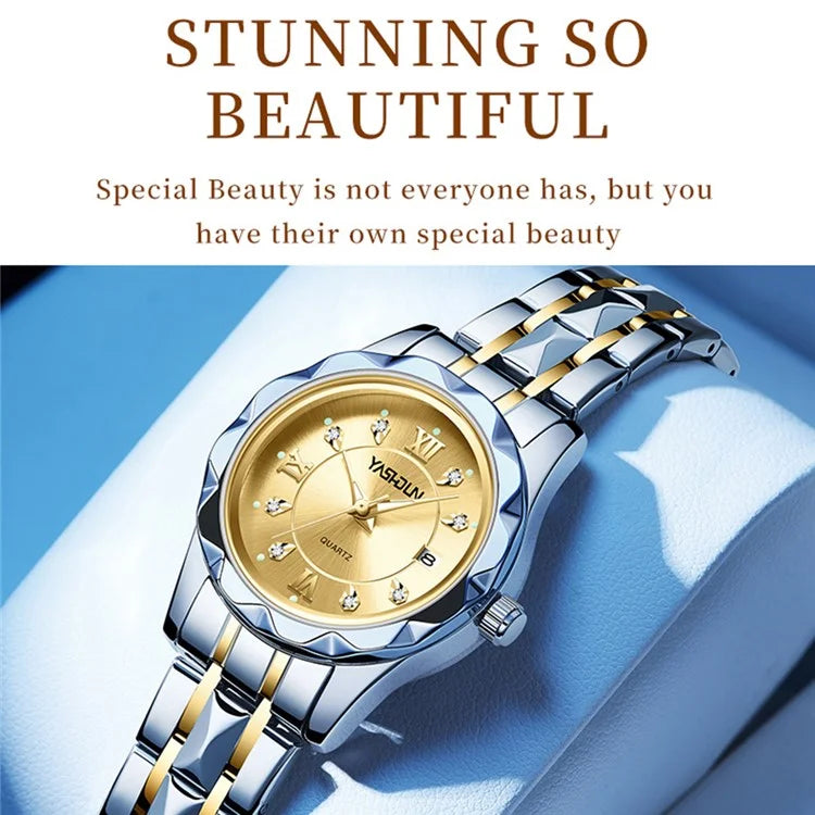 YASHIDUN 5064 Stylish Women Quartz Watch Steel Strap Luminous Calendar Wrist Watch