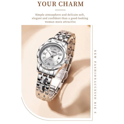 YASHIDUN 5064 Stylish Women Quartz Watch Steel Strap Luminous Calendar Wrist Watch