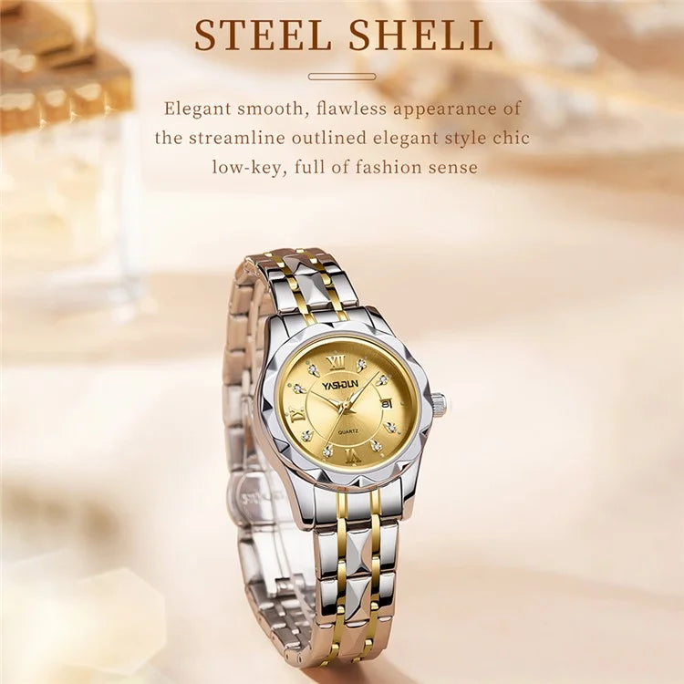YASHIDUN 5064 Stylish Women Quartz Watch Steel Strap Luminous Calendar Wrist Watch