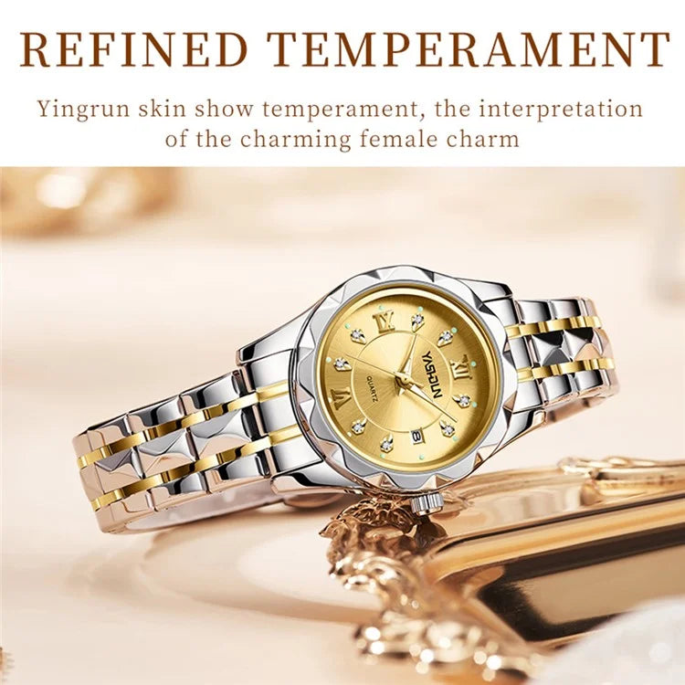 YASHIDUN 5064 Stylish Women Quartz Watch Steel Strap Luminous Calendar Wrist Watch