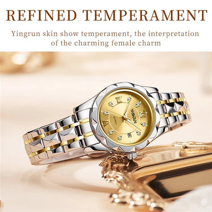 YASHIDUN 5064 Stylish Women Quartz Watch Steel Strap Luminous Calendar Wrist Watch