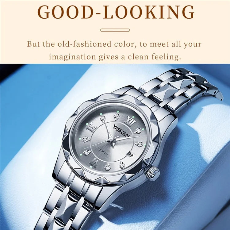 YASHIDUN 5064 Stylish Women Quartz Watch Steel Strap Luminous Calendar Wrist Watch