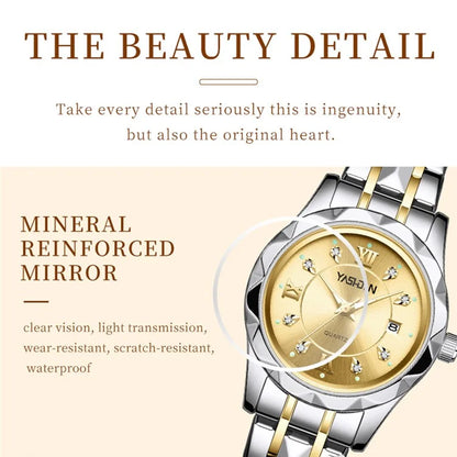 YASHIDUN 5064 Stylish Women Quartz Watch Steel Strap Luminous Calendar Wrist Watch