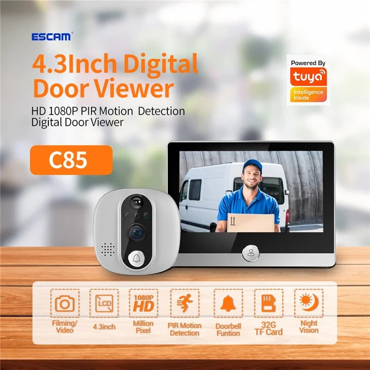 C85 Doorbell Camera 1080P PIR Motion Detection Digital Peephole Door Viewer Two-Way Call