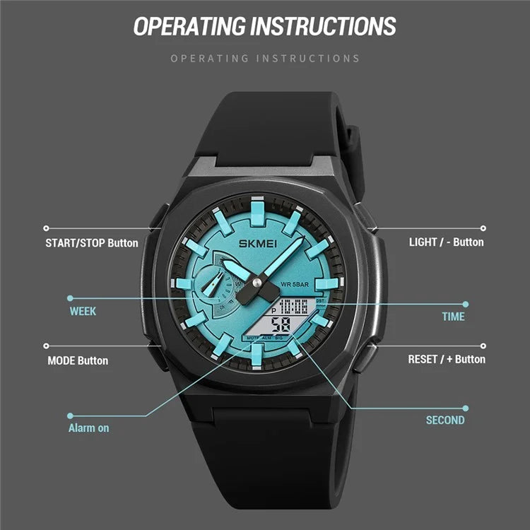 SKMEI 2091 Dual Display Electronic Watch 12 / 24H Multifunction Watch with 5 Alarm Clock