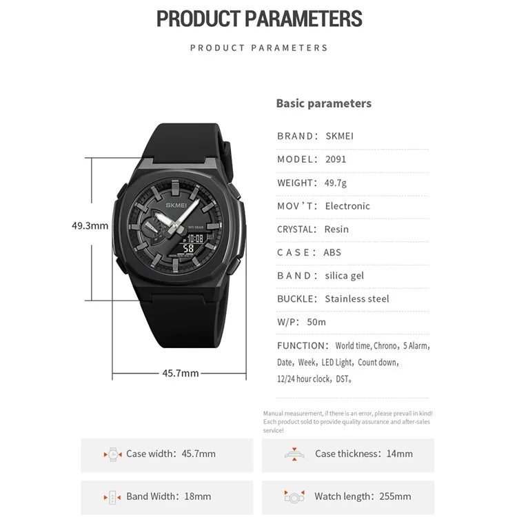 SKMEI 2091 Dual Display Electronic Watch 12 / 24H Multifunction Watch with 5 Alarm Clock