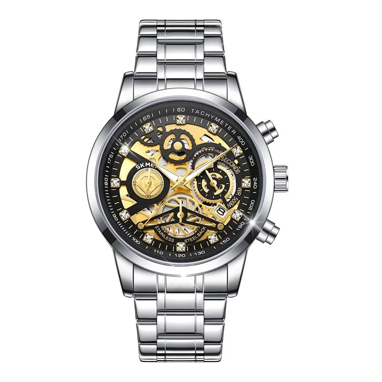 SKMEI 7059 Quartz Watch Waterproof Wrist Bracelet Watch with Stainless Steel Strap