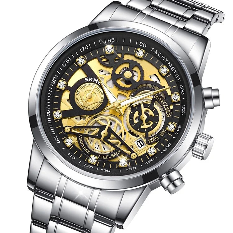 SKMEI 7059 Quartz Watch Waterproof Wrist Bracelet Watch with Stainless Steel Strap