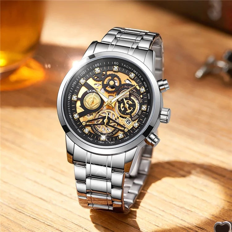 SKMEI 7059 Quartz Watch Waterproof Wrist Bracelet Watch with Stainless Steel Strap