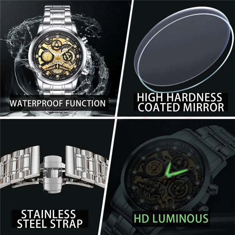 SKMEI 7059 Quartz Watch Waterproof Wrist Bracelet Watch with Stainless Steel Strap