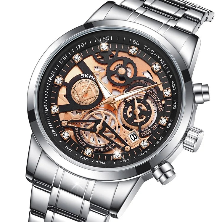 SKMEI 7059 Quartz Watch Waterproof Wrist Bracelet Watch with Stainless Steel Strap