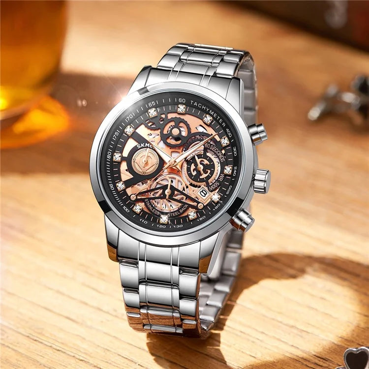 SKMEI 7059 Quartz Watch Waterproof Wrist Bracelet Watch with Stainless Steel Strap