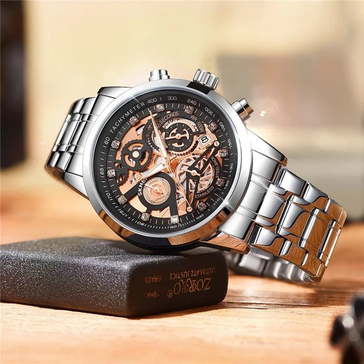 SKMEI 7059 Quartz Watch Waterproof Wrist Bracelet Watch with Stainless Steel Strap