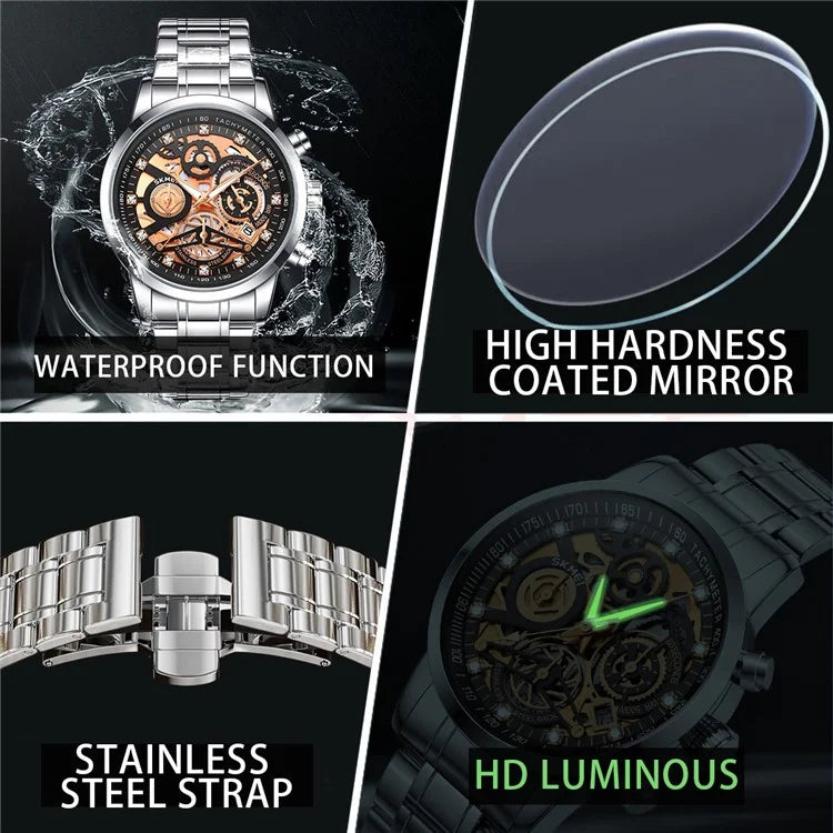 SKMEI 7059 Quartz Watch Waterproof Wrist Bracelet Watch with Stainless Steel Strap