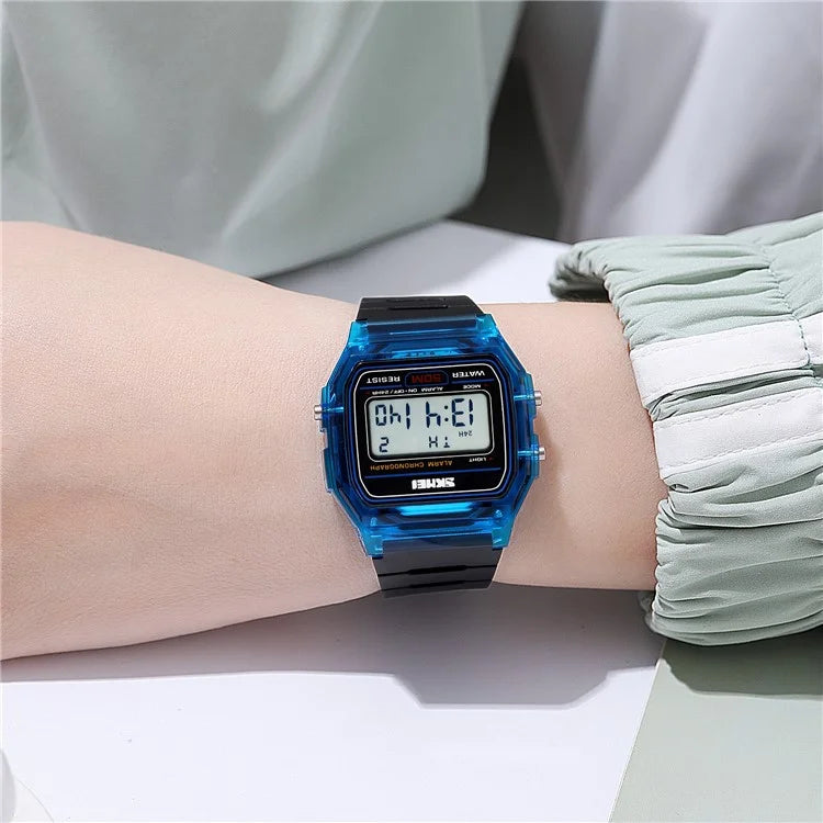 SKMEI 2056 Fashion Square Wrist Watch TPU Strap EL Backlight Electronic Watch