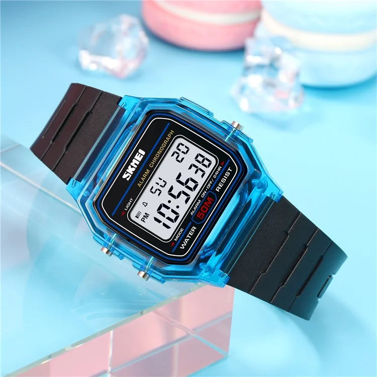 SKMEI 2056 Fashion Square Wrist Watch TPU Strap EL Backlight Electronic Watch