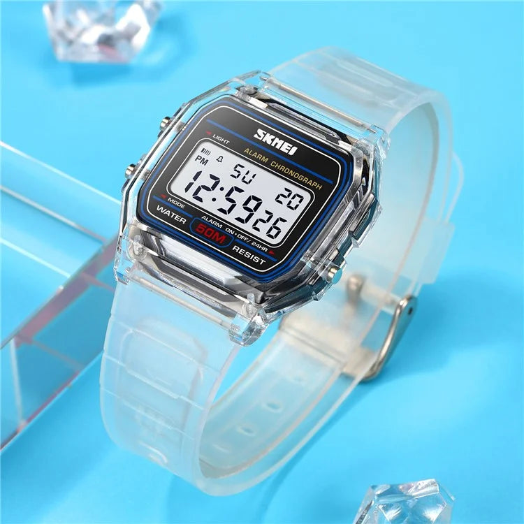 SKMEI 2056 Fashion Square Wrist Watch TPU Strap EL Backlight Electronic Watch