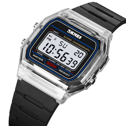 SKMEI 2056 Fashion Square Wrist Watch TPU Strap EL Backlight Electronic Watch