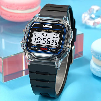 SKMEI 2056 Fashion Square Wrist Watch TPU Strap EL Backlight Electronic Watch