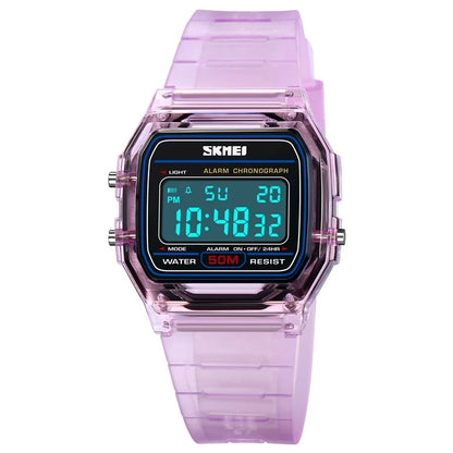 SKMEI 2056 Fashion Square Wrist Watch TPU Strap EL Backlight Electronic Watch