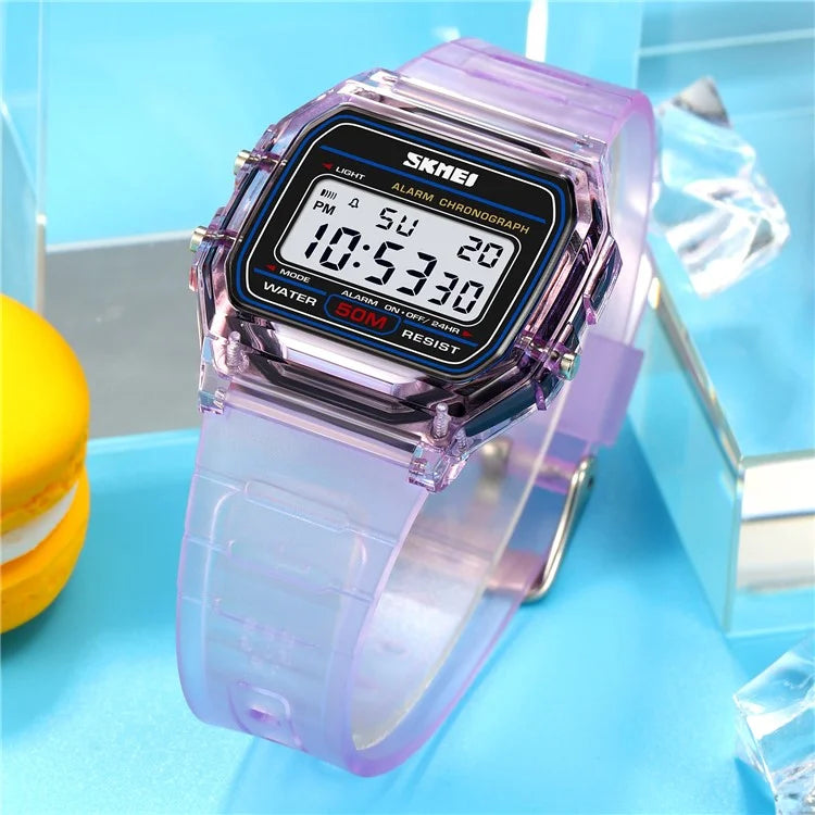 SKMEI 2056 Fashion Square Wrist Watch TPU Strap EL Backlight Electronic Watch