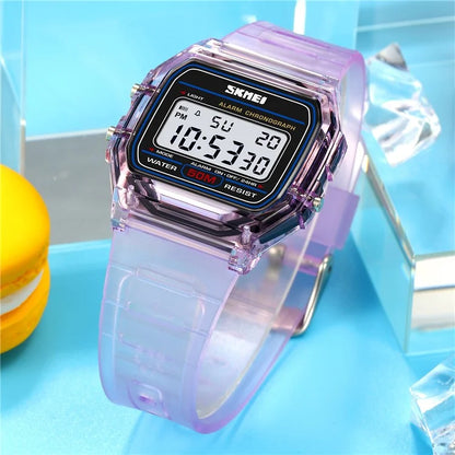 SKMEI 2056 Fashion Square Wrist Watch TPU Strap EL Backlight Electronic Watch