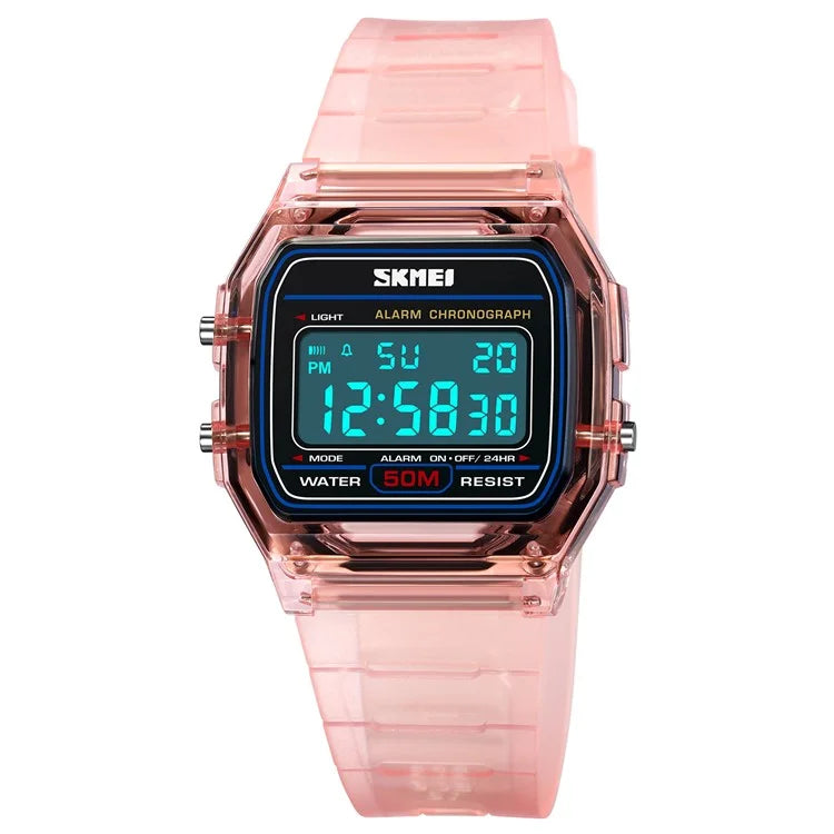 SKMEI 2056 Fashion Square Wrist Watch TPU Strap EL Backlight Electronic Watch