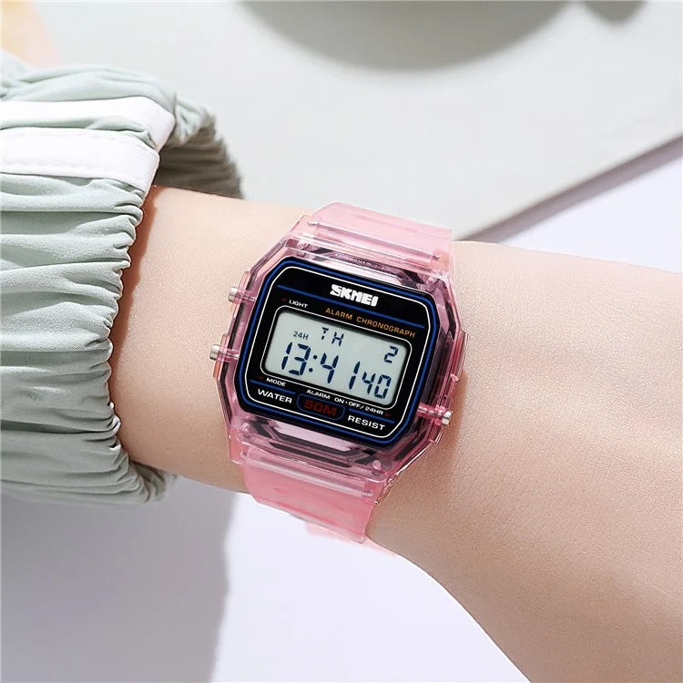 SKMEI 2056 Fashion Square Wrist Watch TPU Strap EL Backlight Electronic Watch