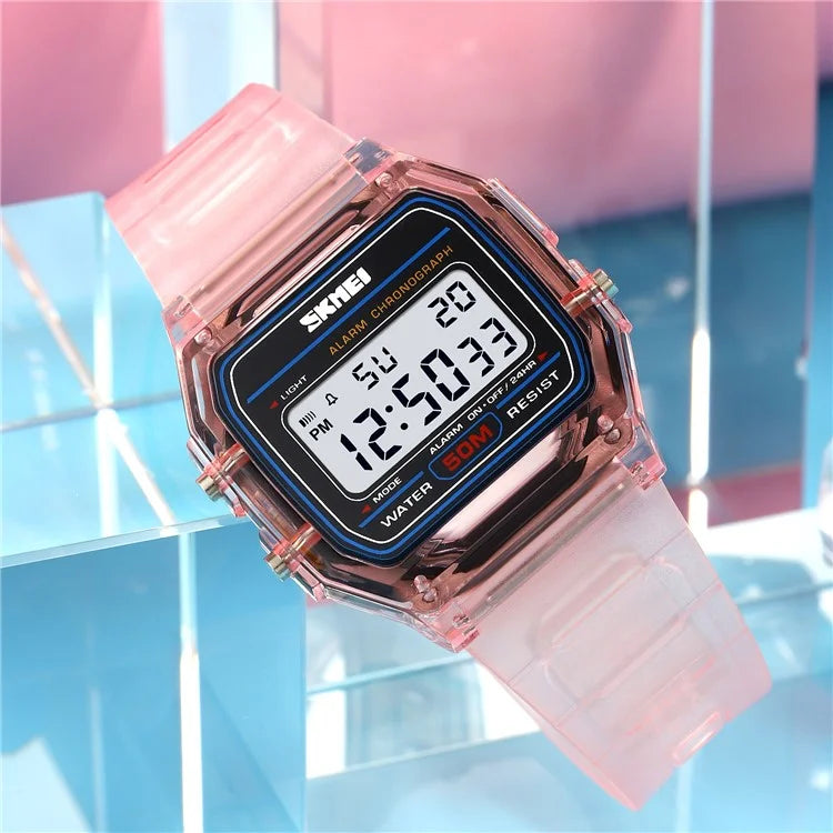SKMEI 2056 Fashion Square Wrist Watch TPU Strap EL Backlight Electronic Watch