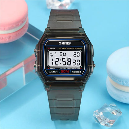SKMEI 2056 Fashion Square Wrist Watch TPU Strap EL Backlight Electronic Watch