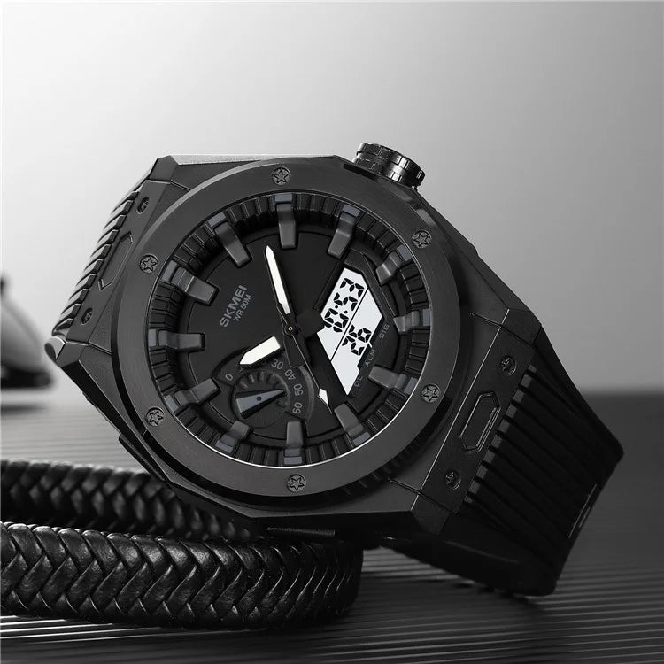 SKMEI 2103 Dual-Display Electronic Watch Outdoor Multi-Function Watch with PU Strap