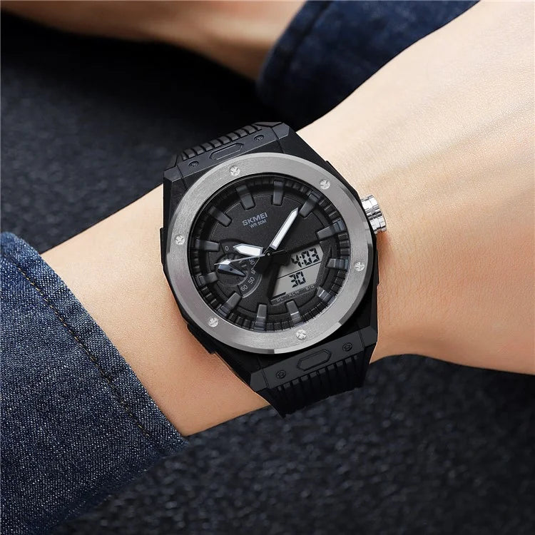 SKMEI 2103 Dual-Display Electronic Watch Outdoor Multi-Function Watch with PU Strap