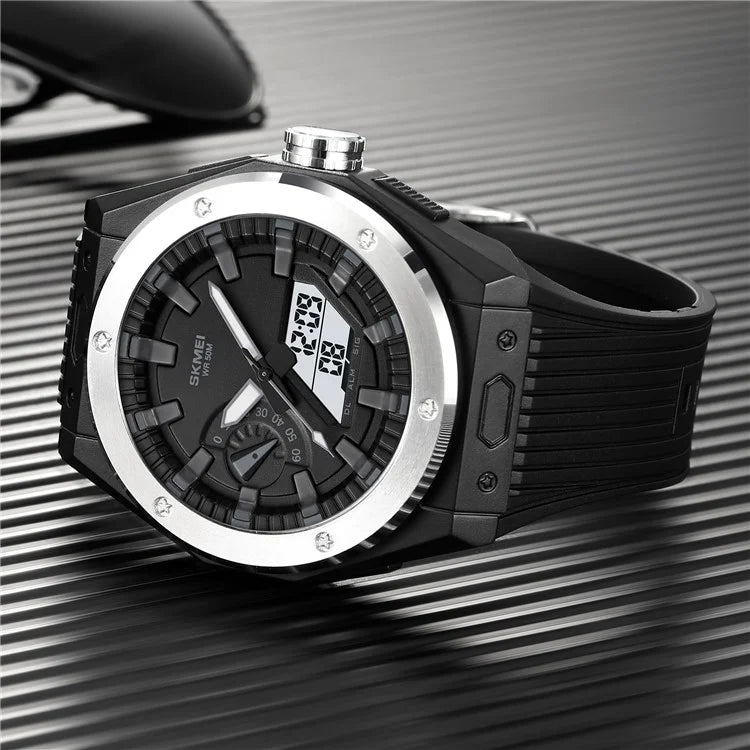 SKMEI 2103 Dual-Display Electronic Watch Outdoor Multi-Function Watch with PU Strap