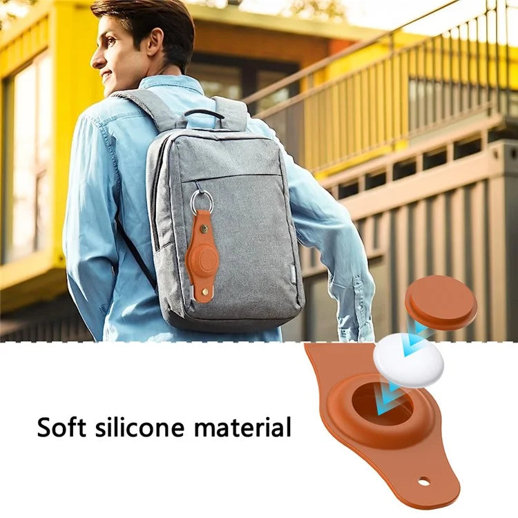 For Apple AirTag Silicone Case Bluetooth Tracker Cover Litchi Texture Waterproof Key Container with Buckle