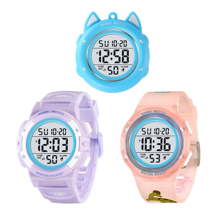 SKMEI 2236 Lovely Kids Round Wrist Watch Children Luminous DIY Digital Watch with 2 Straps