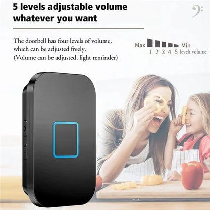 CACAZI FA88 Type 86 Big Panel Button Wireless Doorbell Adjustable Volume Home Door Bell Kit with 1 Transmitter+2 Receivers