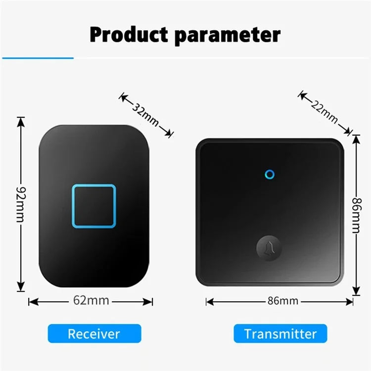 CACAZI FA88 Type 86 Big Panel Button Wireless Doorbell Adjustable Volume Door Bell Kit with 2 Transmitters+1 Receiver