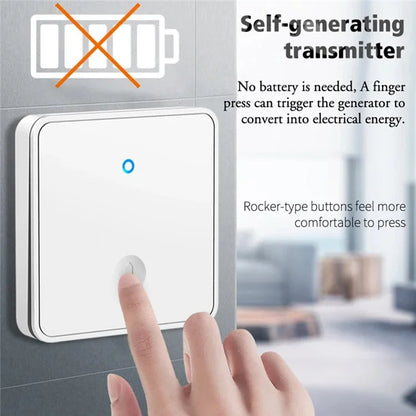 CACAZI FA88 Type 86 Big Panel Button Wireless Doorbell Adjustable Volume Door Bell Kit with 2 Transmitters+1 Receiver