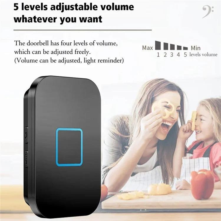 CACAZI FA88 Type 86 Big Panel Button Wireless Doorbell Adjustable Volume Door Bell Kit with 2 Transmitters+1 Receiver