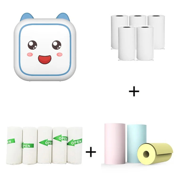 M6 Mini Sticker Printer Bluetooth Thermal Printer with 5 Rolls Paper + 5 Rolls Sticker + 3 Rolls Color Paper
