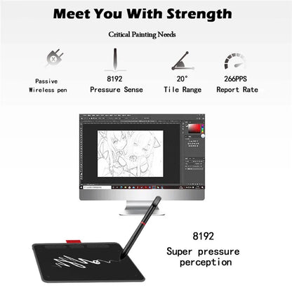 ACEPEN AP604B Plastic Case Ultra Thin Digital Graphic Board Drawing Tablet + 8192 Levels Pressure Battery-free Passive Stylus