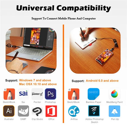 ACEPEN AP604B Plastic Case Ultra Thin Digital Graphic Board Drawing Tablet + 8192 Levels Pressure Battery-free Passive Stylus